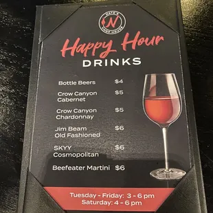 Happy hour drink menu 10/2023