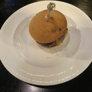 Prime burger slider. $5 on happy hour menu.