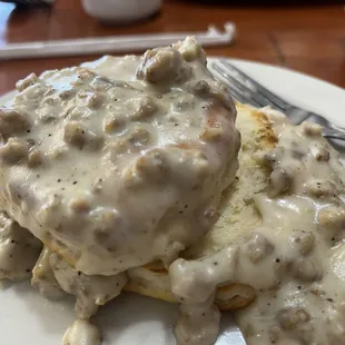Sausage gravy and biscuit
