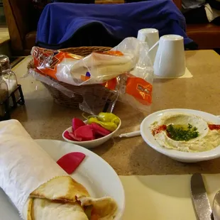 Falfel roll and 1/2 order of babaganoush