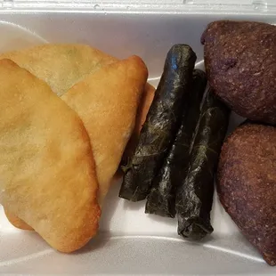 Spinach pie, grape leaves, kibbee