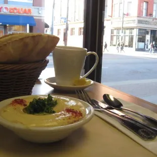 The view from a plate of hummus - Family Dollar and Third Federal Savings across W. 25th in Ohio City.