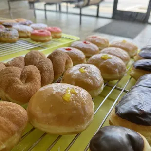 Filled donuts with lemon and raspberry.