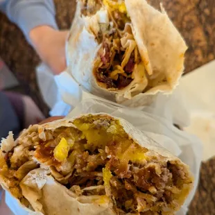 Pastrami and steak burritos