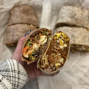 Nate's favorite and steak and egg's breakfast burrito