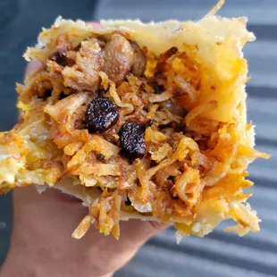 What is this? Burnt pieces. All potatoes. Where are the eggs?