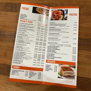 a menu for pizzas