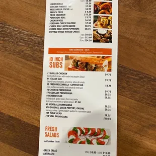 the menu for the restaurant