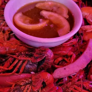 2lbs boiled crawfish,  added shrimp, and sausage with JP juice