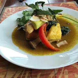 Halibut Green Curry prepared at Chomp   Locate at 505 Cerrillos Rd                   Suite B101                    Santa Fe, NM 87501