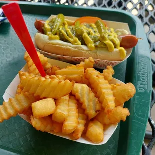  hot dog and french fries
