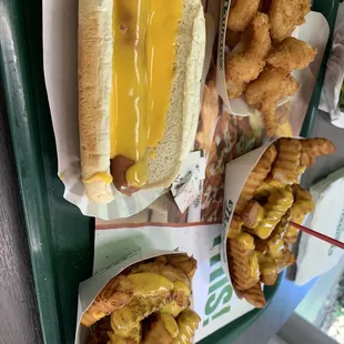 Cheese fries and a Cheese Dog