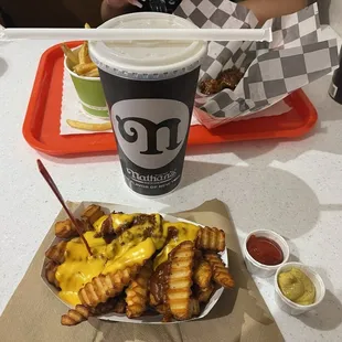 Chili cheese fries and a large lemonade