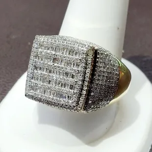 Men's baguette and round diamond cluster ring