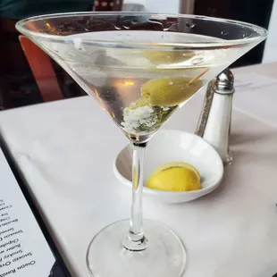 Tanqueray martini with a Bleu cheese olive