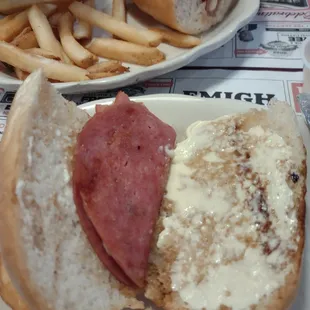 a ham sandwich and french fries