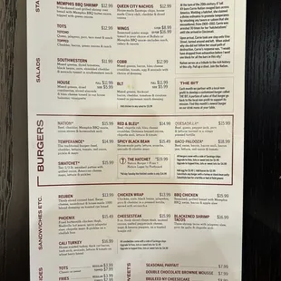 The menu