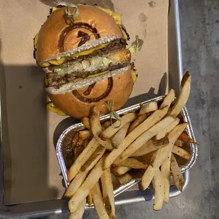 The Bit burger, with fries