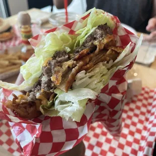 Lettuce wrapped cowboy burger