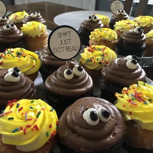 chocolate cupcakes with sprinkles and eyes