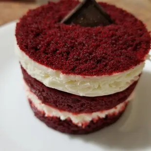 Red velvet tower with a Greek yogurt/cream cheese filling, Delicious!