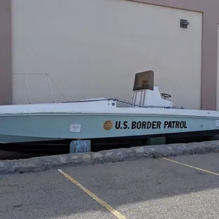 Boat in the parking lot.