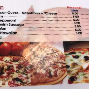 a pizza menu
