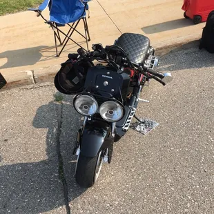 a motorcycle parked in a parking lot