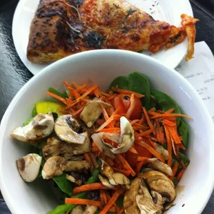 Salad and a slice pizza. = $5.30