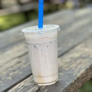 Iced coffee with mocha cold foam