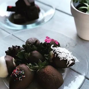 Hand dipped, in our shop chocolate covered strawberries. Real, fresh, deliciousness!