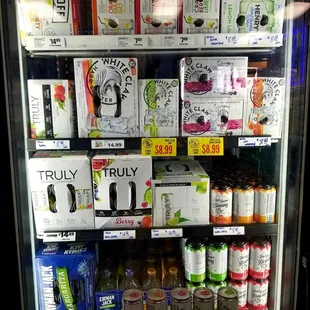 a display of various drinks