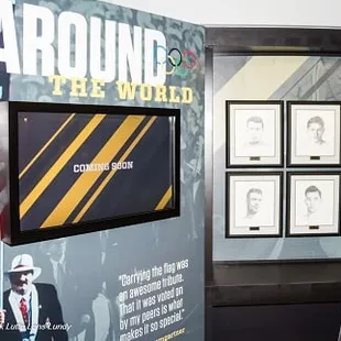 Olympic exhibit area includes uniforms, memorabilia and portraits of every United States wrestling gold medalist.