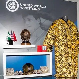 United World Wrestling Hall of Fame area features an electronic kiosk with photographs and biographies of inductees, as well as memorabilia.