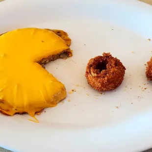 Look who showed up @ Nations in Modesto! Pac-Man!! ;-) Eat those onion rings like they are power pellets! Don't be shy!