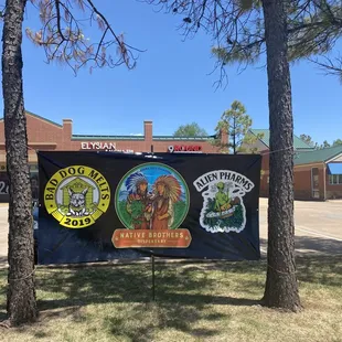 Banner in front of the store.