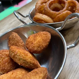 Jalapeño poppers and onion rings
