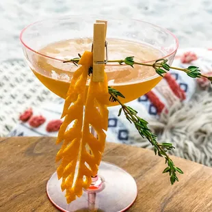orange peels in a martini glass