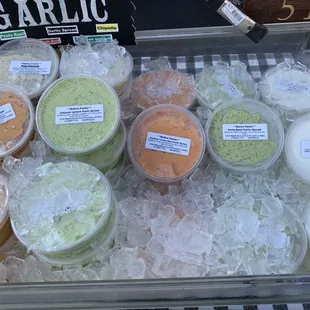 a variety of dips and condiments