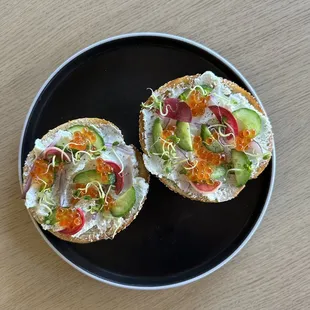 Salmon Roe &amp; Goat Cheese Bagel