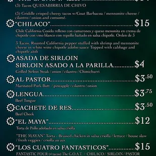 a menu for a mexican restaurant