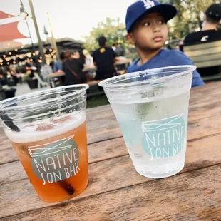 two cups of drink on a table