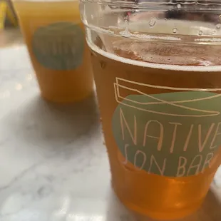 The Stone Downunderstruck DIPA in the foreground, house Native Son Hazy IPA in the background