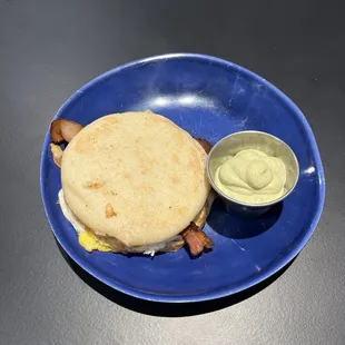 Breakfast arepa with bacon