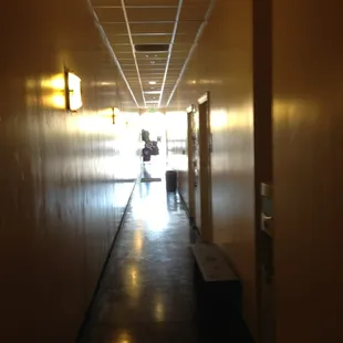 Looking down hallway towards front of studio
