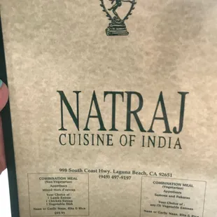 Front of menu