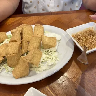 Fried tofu appetizer with plum sauce