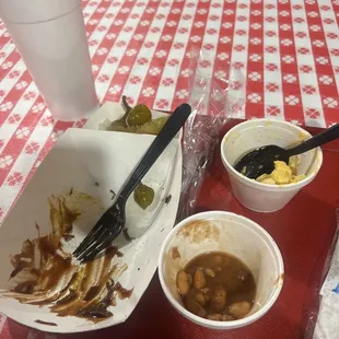 Was sliced brisket and side of Mac and beans.