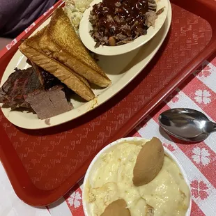 2 meat plate and banana pudding