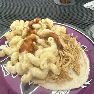 Private party eats. Made my own bbq pulled chicken Mac.